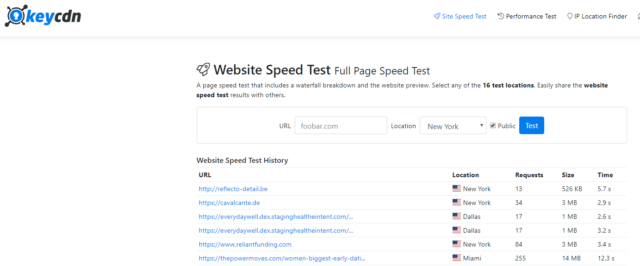 KeyCDN Page Speed Testing